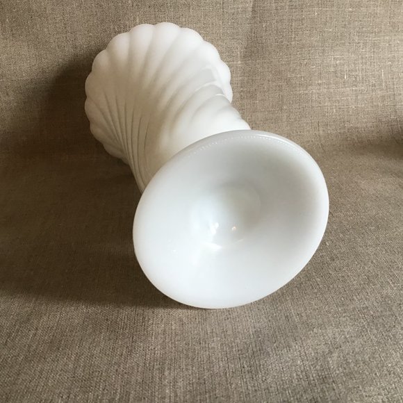 Vintage Milk Glass Swirl Vase E. O. Brody White Milk Glass Swirl Footed Vase - Picture 4 of 4